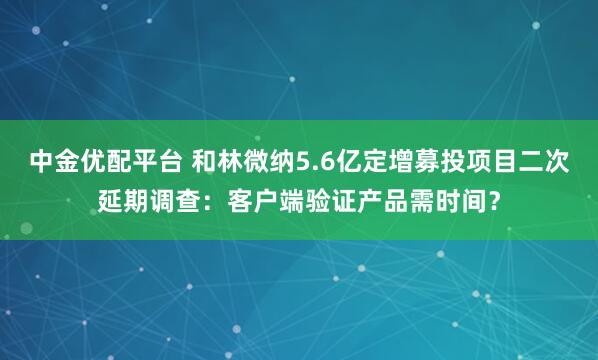 中金优配平台 和林微纳5.6亿定增募投项目二次延期调查：客户端验证产品需时间？