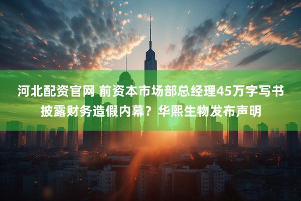 河北配资官网 前资本市场部总经理45万字写书披露财务造假内幕？华熙生物发布声明