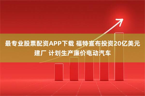 最专业股票配资APP下载 福特宣布投资20亿美元建厂 计划生产廉价电动汽车